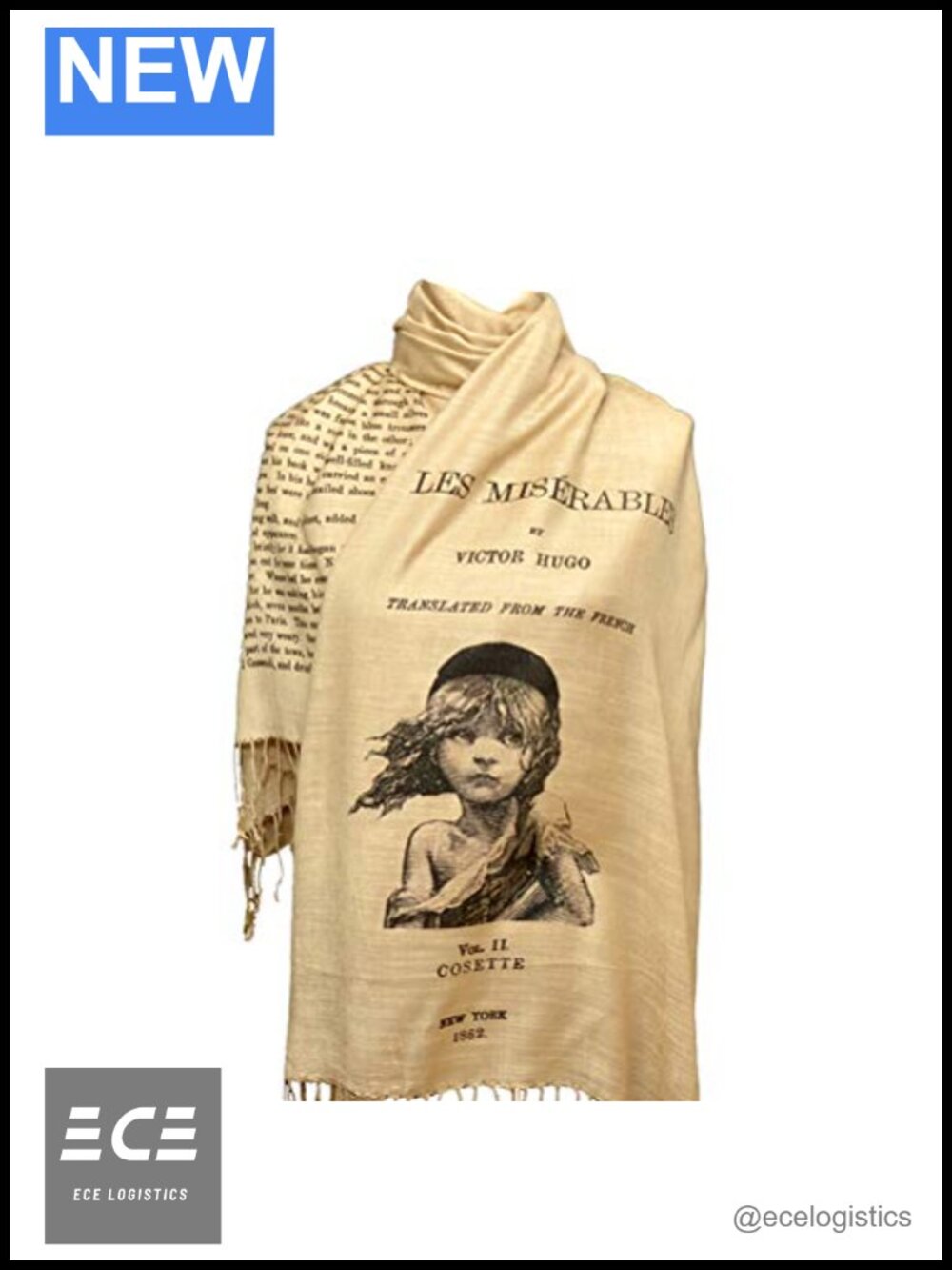 Les Misérables Victor Hugo Shawl Scarf Book Pages Lightweight Wrap
